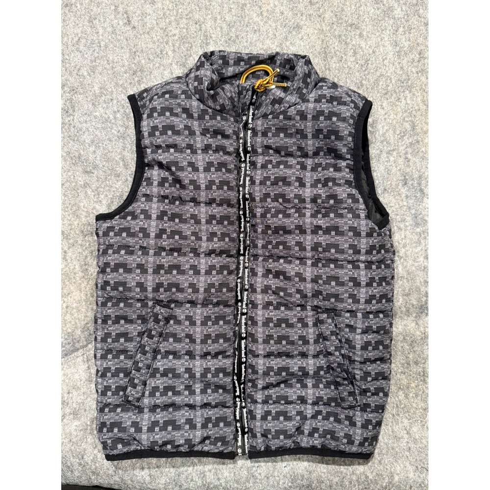 Timberland Kids Puffer‎ Vest Grey Black Patterned Quilted Sleeveless Jacket 4T